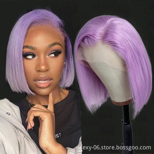 Short bob closure wigs for black women unprocessed raw virgin brazilian hair bob wigs human hair lace front purple wigs women